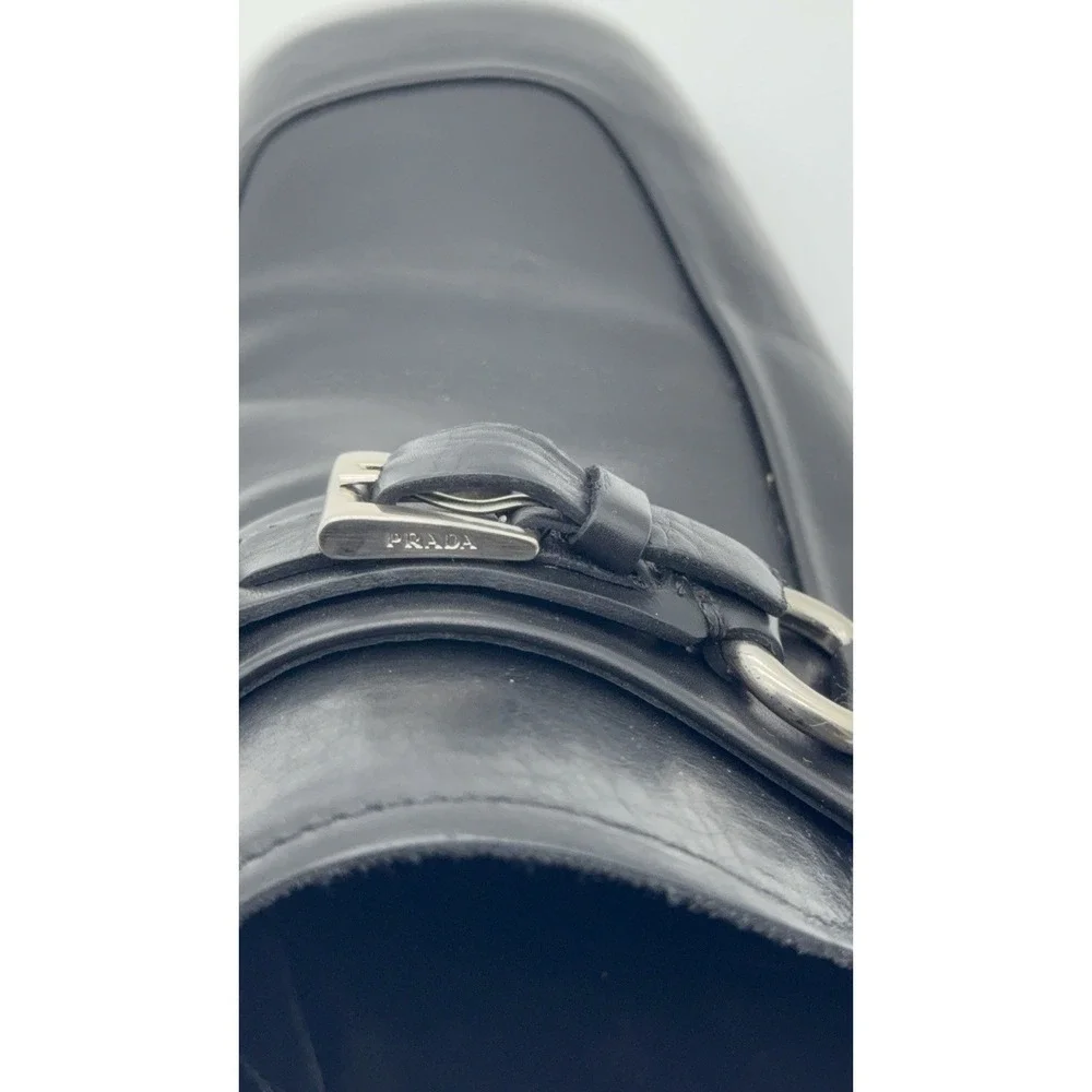 Prada Black Leather Buckle‎ Loafers Men's US 7 Made in Italy New In Box - Picture 10 of 13